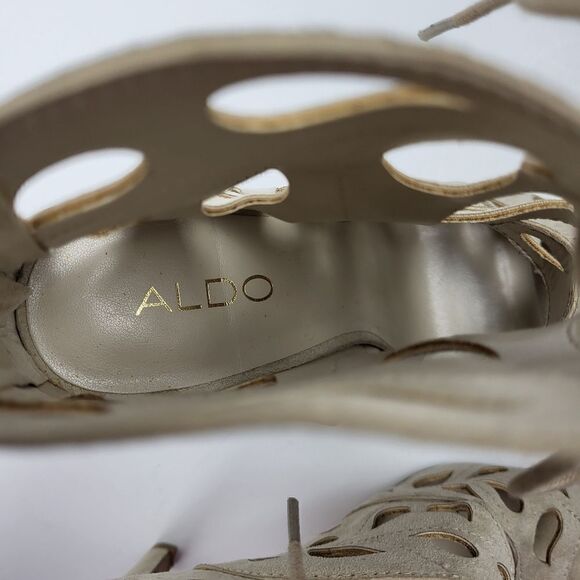Aldo Tan Suede Laser-Cut Peep Toe Heels, Size 6.5 - Picture 16 of 16